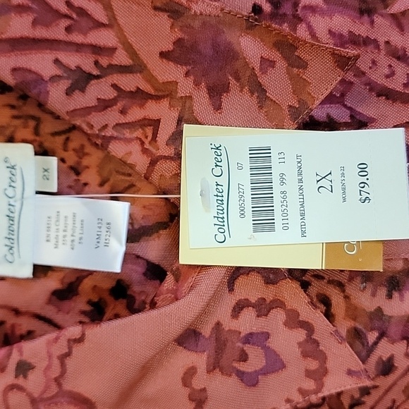 Coldwater Creek-Rosy rust colored burnout top Size 2X NWT. - Picture 3 of 10